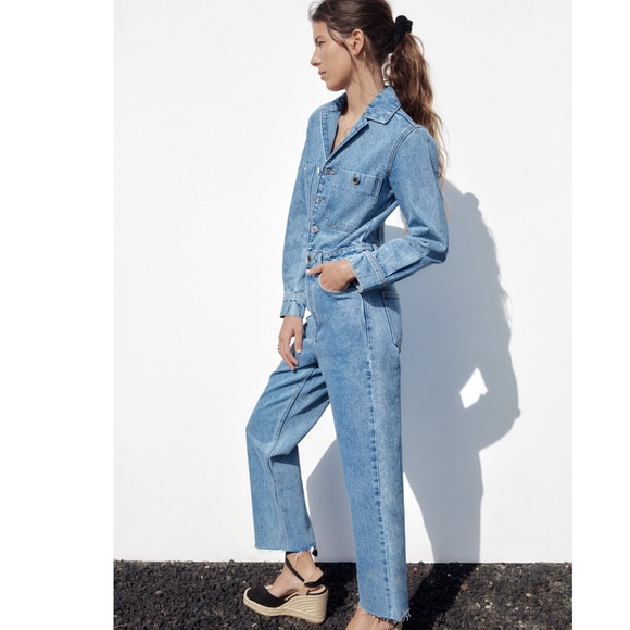 Zara STRAIGHT CUT DENIM JUMPSUIT